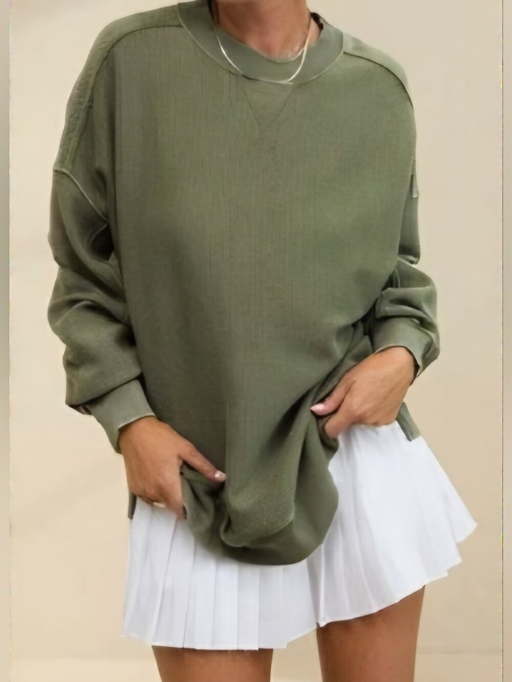 AERIE BIG CHILL CREW OVERSIZED SWEATSHIRT OLIVE GREEN SZ M